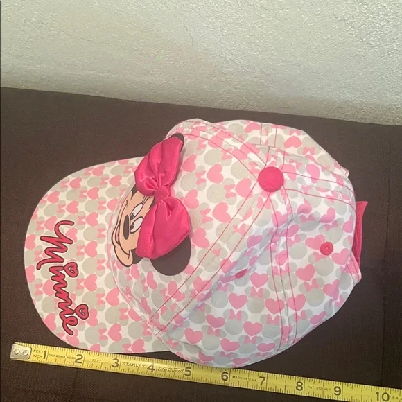 #9560+ Disney Minnie Mouse Hat with 3 D Bow/ Pink and White Hearts - Picture 2 of 8